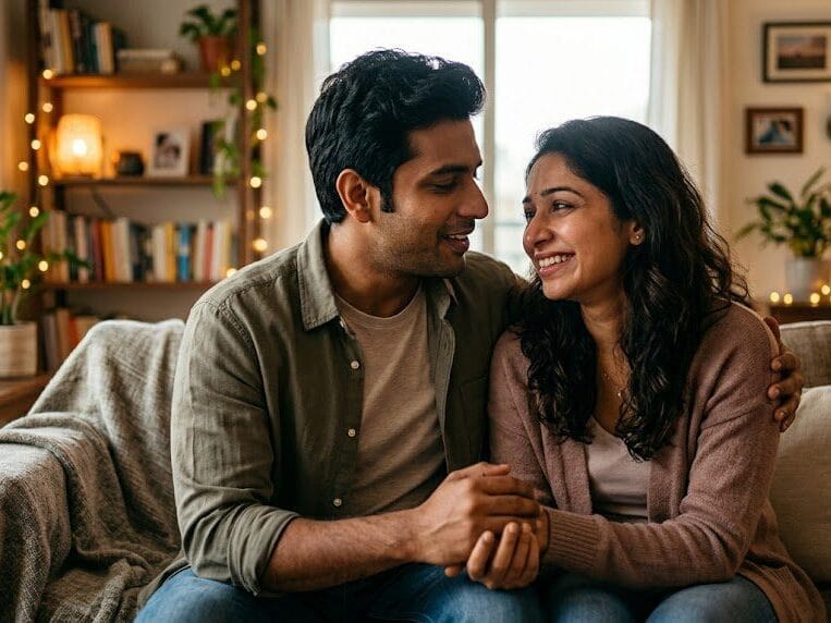 रूठे पार्टनर के साथ मुस्कुराता हुआ जोड़ा - Reconciliation Moments